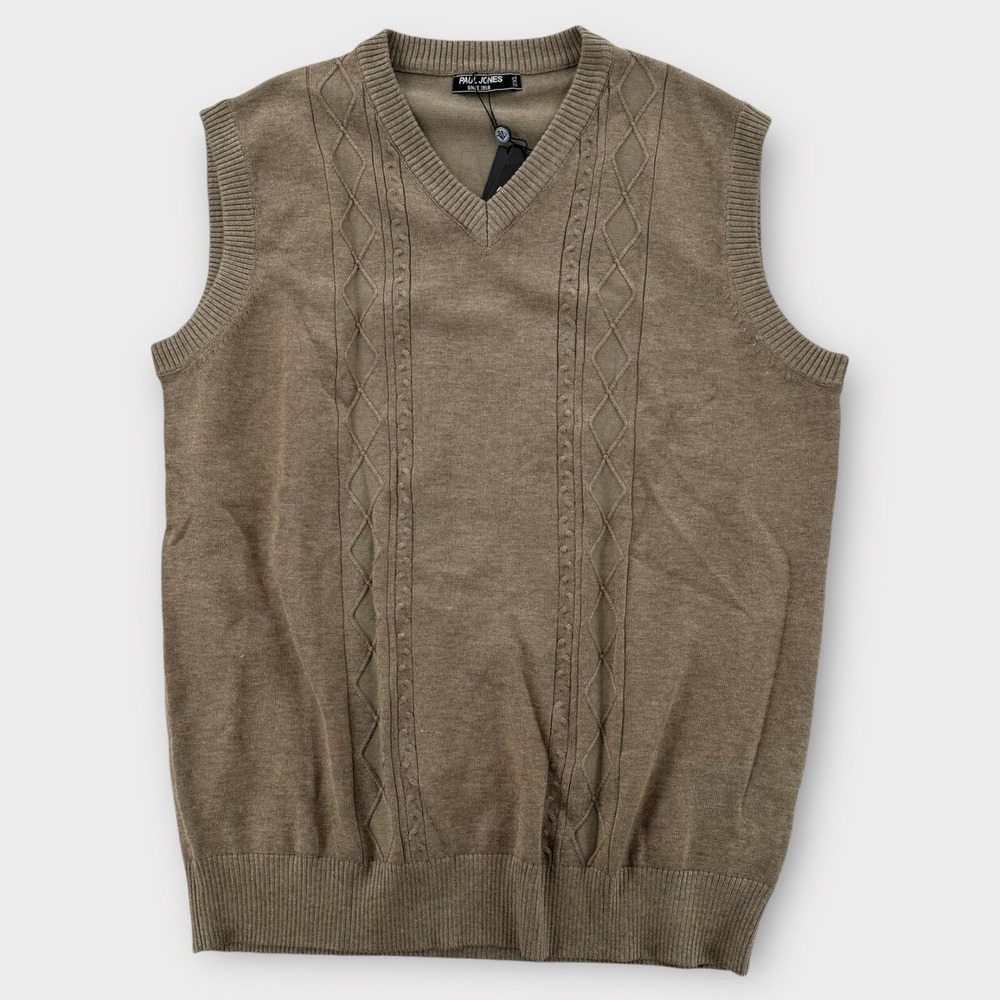 Paul Jones Vest Grandpa Sweater Mens 2XL Brown Argyle Sleeveless Pullover Golf